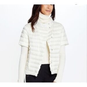 J McLaughlin Kennedy Short Sleeve Down Puffer Jacket Medium Ivory Snap Front